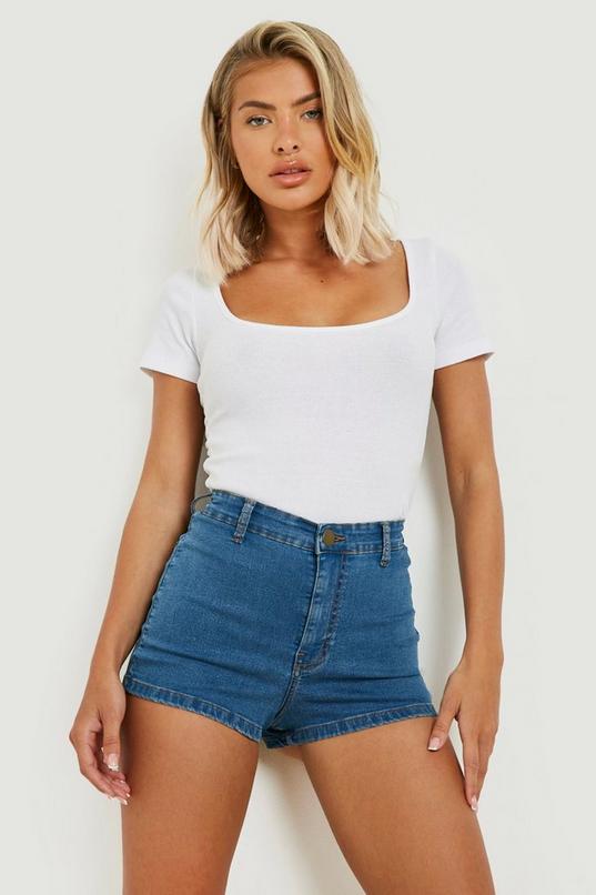 High Waist Stretch Denim Disco Short | boohoo USA High Waist Stretch Denim Disco Short | boohoo USA